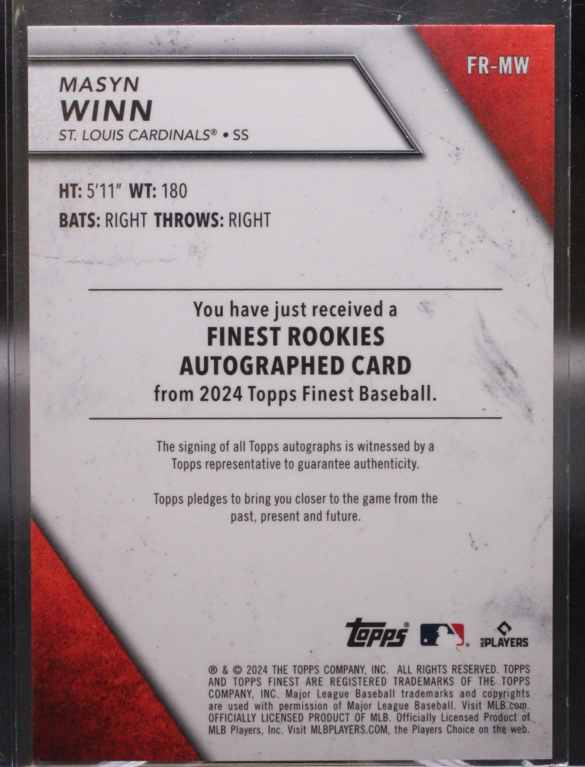 2024 Topps Finest Baseball - Masyn Winn FR-MW - Finest Rookies Green Auto /75