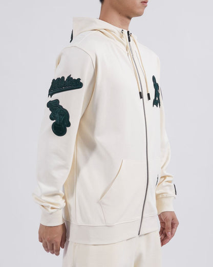 Pro Standard Oakland Athletics Triple Tonal DK Full-Zip Up Hoodie - EggShell