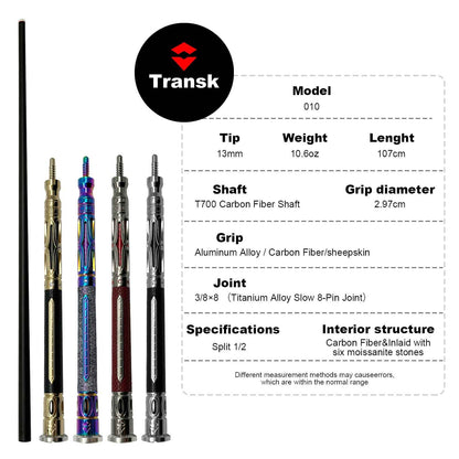 Transk Play cue+jump cue set with  4-hole case (red purple black gold color choice)12.5/11.8mm tip