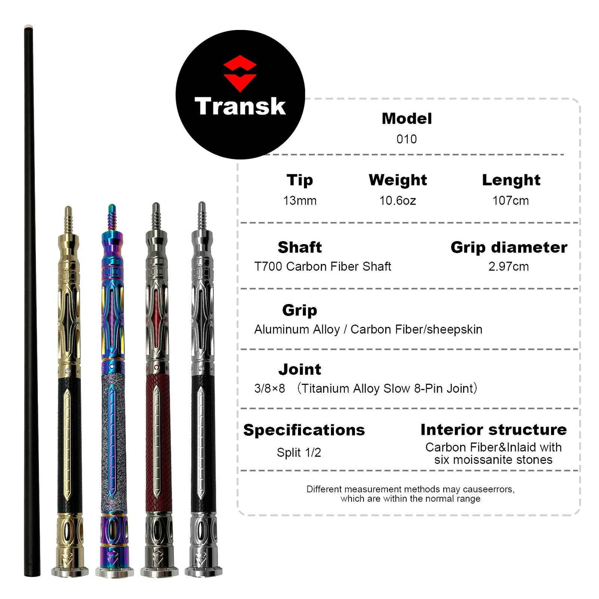 Transk Metal Dragon Slayer Jump Cue - Carbon Fiber Shaft with Sheepskin Grip-13mm tip