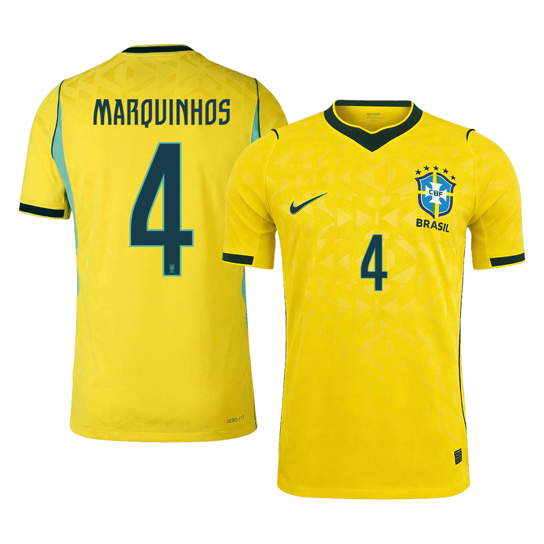 MARQUINHOS #4 Mens Brazil World Cup Home Jersey 2026 - Player Version (Slim Fit)