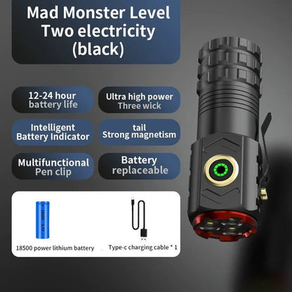 EDC Flashlight Triple LED Magnetic Waterproof Pocket Clip Compact Camping Torch
