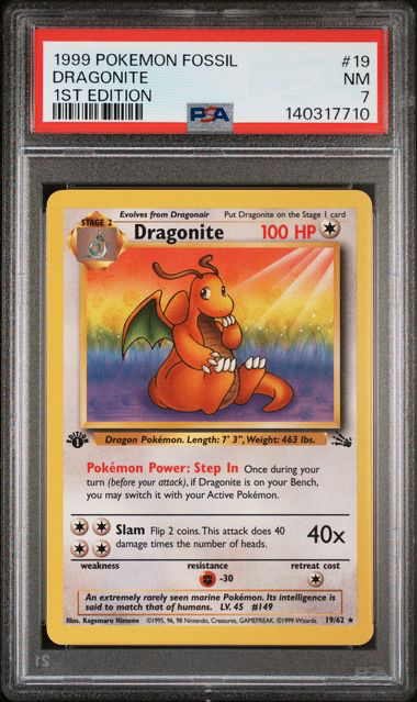 Dragonite - 19/62 - Fossil  - 1999 Pokemon - PSA 7