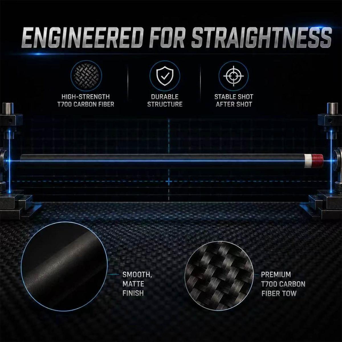 Transk T700 Low-Deflection Carbon Fiber Pool Cue Shaft – 4 Tip Size Options