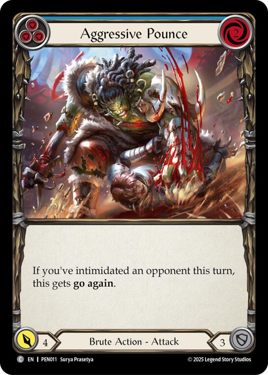 Aggressive Pounce (Blue) (Rainbow Foil) [PEN011] (Compendium of Rathe)  Rainbow Foil