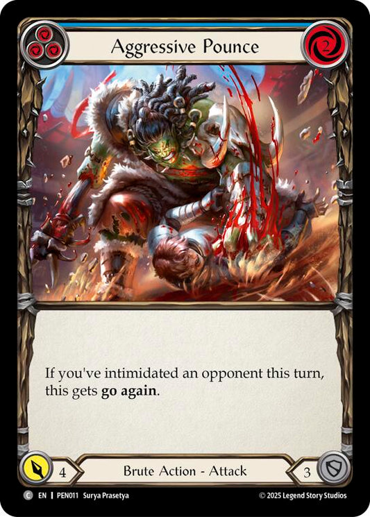 Aggressive Pounce (Blue) (Rainbow Foil) [PEN011] (Compendium of Rathe)  Rainbow Foil