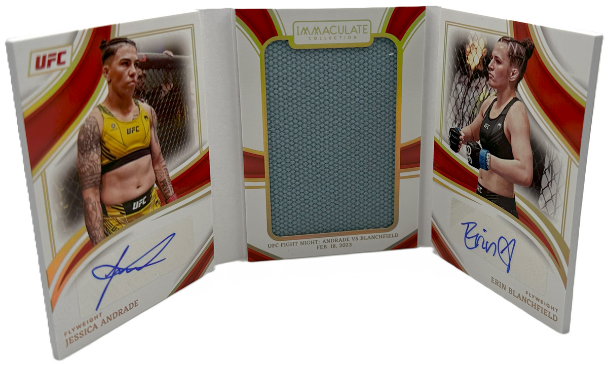 2023 Panini Immaculate UFC - Erin Blanchfield & Jessica Andrade JOC-JE - Jumbo Octagon Dual Booklet Auto /25