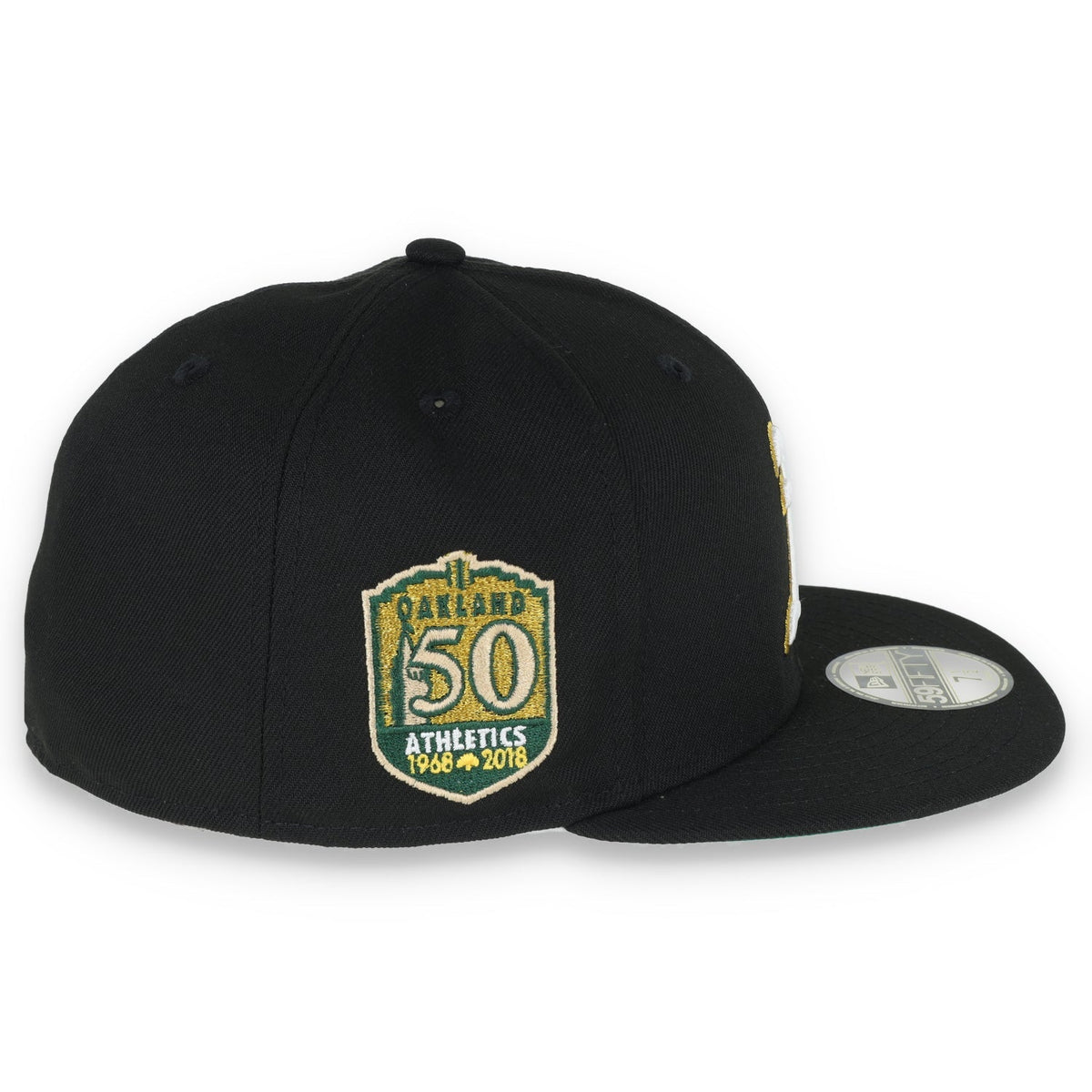 New Era Oakland Athletics 50th Anniversary Metallic Logo Side Patch 59fifty Fitted Hat-Black