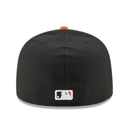 BALTIMORE ORIOLES NEW ERA ROAD AUTHENTIC COLLECTION 59FIFTY FITTED-ON-FIELD COLLECTION BLACK/ORANGE