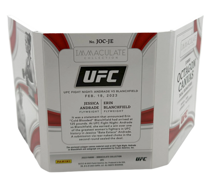 2023 Panini Immaculate UFC - Erin Blanchfield & Jessica Andrade JOC-JE - Jumbo Octagon Dual Booklet Auto /25