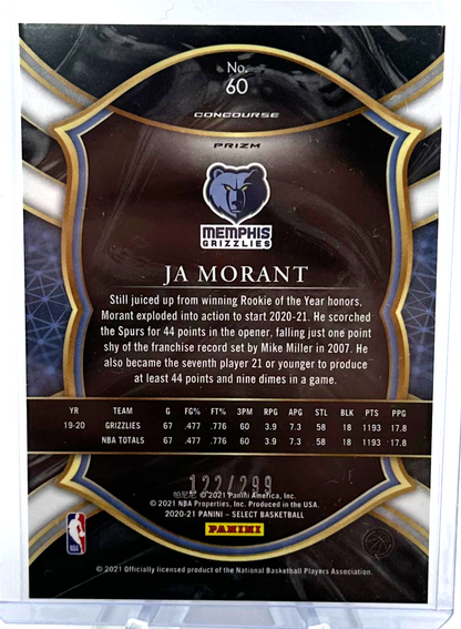 2020-21 Panini Select Basketball - Ja Morant 60 - Light Blue /299