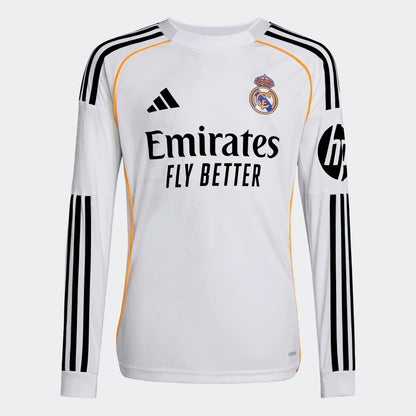 Adidas Youth Real Madrid Long Sleeve Home Stadium Jersey 25/26