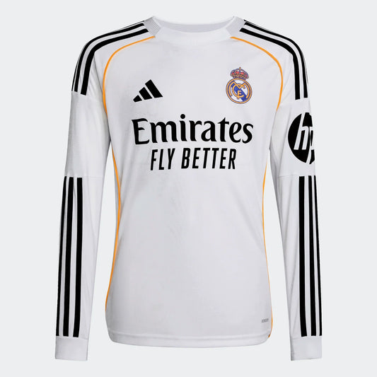 Adidas Youth Real Madrid Long Sleeve Home Stadium Jersey 25/26