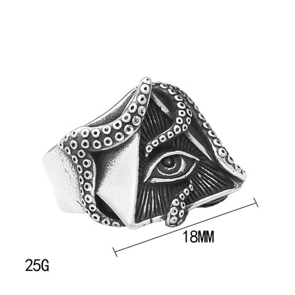 Norse Ring – All-Seeing Eye Pyramid Octopus Tentacle Gothic Punk Amulet Ring
