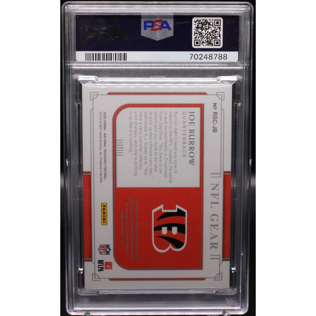 2020 Panini National Treasures - Joe Burrow RSC-JB - NFL Gear Signature /99 - PSA 9 / 10