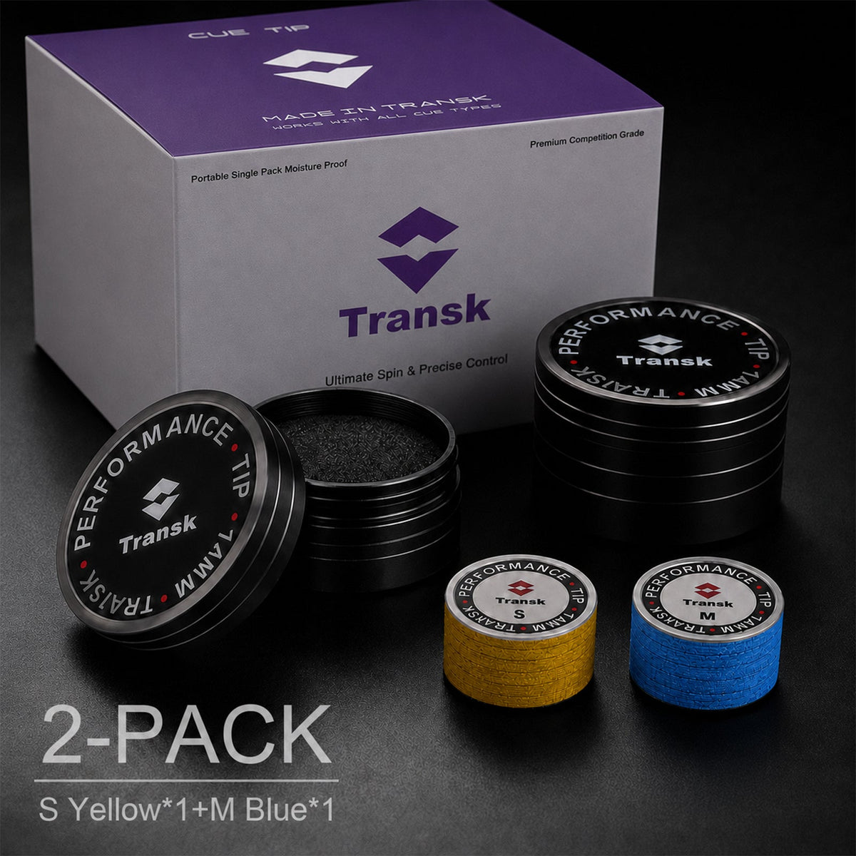 Transk 10-Layer Imported Top-Grain Pigskin Billiard Cue Tips – Soft & Medium 2-Pack