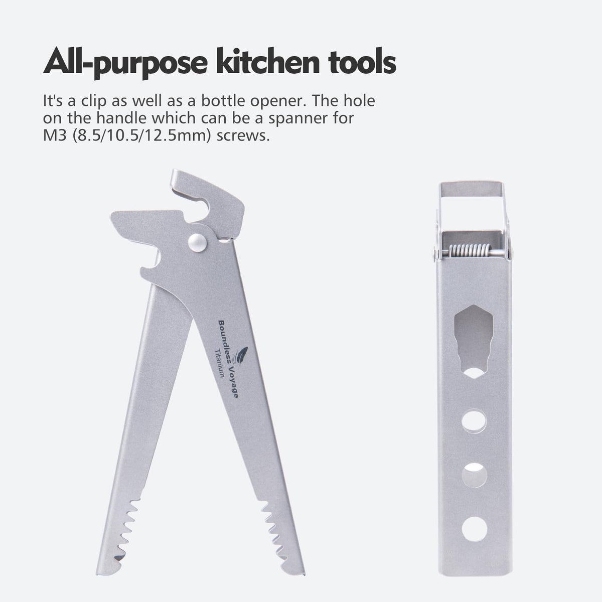Camping Tool – Pure Titanium Tongs with 3-in-1 Pot Gripper, Bottle Opener & Wrench