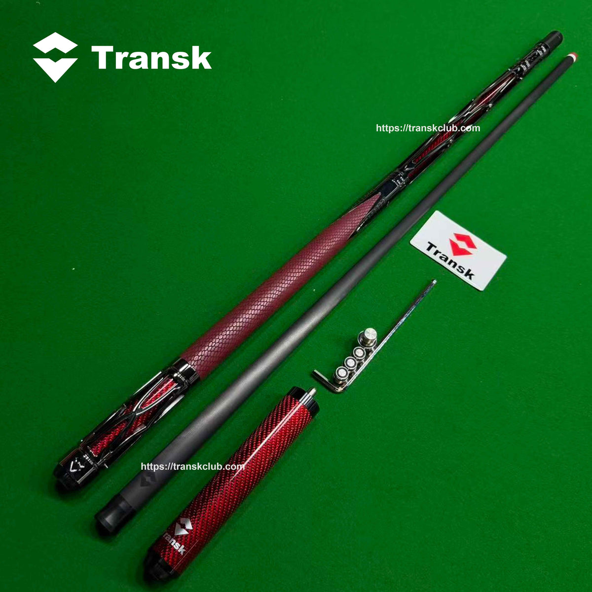 Transk Metal Carbon Fiber Pool Cue (SINGLE CUE)- Gold, Red, Purple, 10.5/11.8/12.5mm Tip(WITH An extension & weight Adjuster)