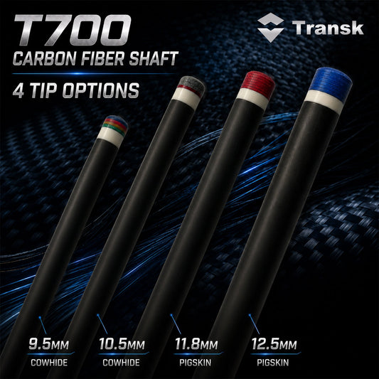Transk T700 Low-Deflection Carbon Fiber Pool Cue Shaft – 4 Tip Size Options