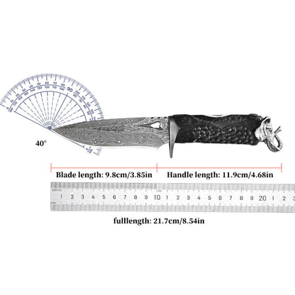Damascus EDC Knife – Hand Forged 103 Layer VG10 Ebony Handle Elephant Head Leather Sheath