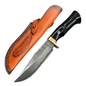Damascus EDC Knife – Hand Forged SKD-11 Steel Purple Heartwood Leather Sheath Survival