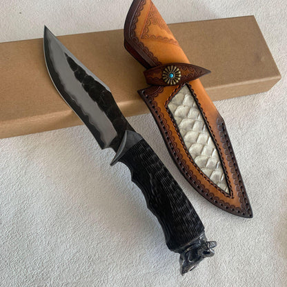 Damascus Fixed Blade Knife – Hand Forged Sanmai VG10 Core Ebony Handle Tactical Survival