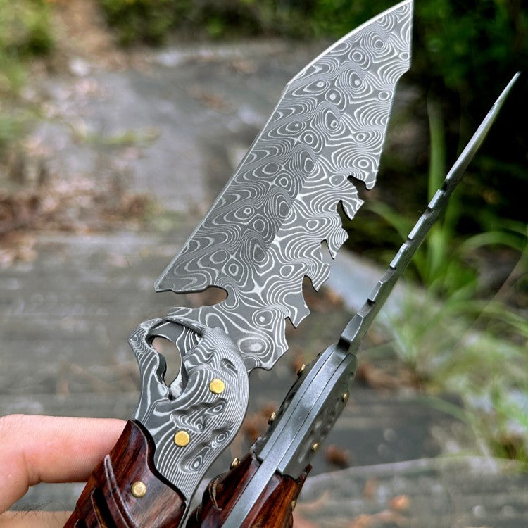 Damascus Fixed Blade Knife – Ironwood Fang Fishbone with 95-Layer Hand-Forged