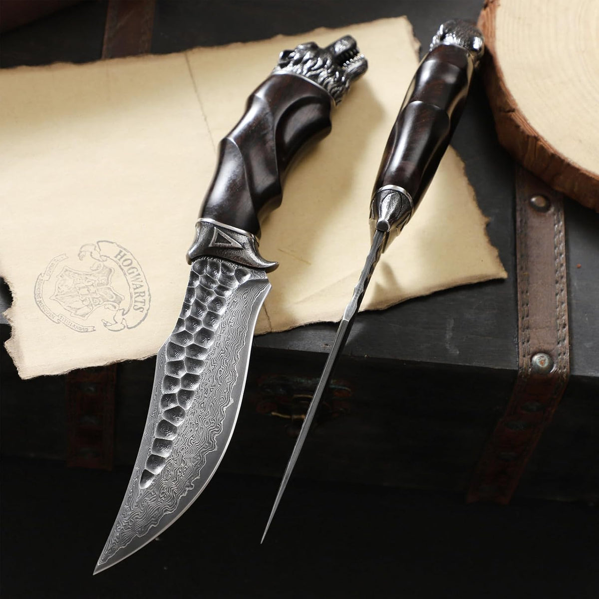 Damascus Fixed Blade Knife – Nightbane Howler Steel Hunting with 67-Layer VG-10 Core