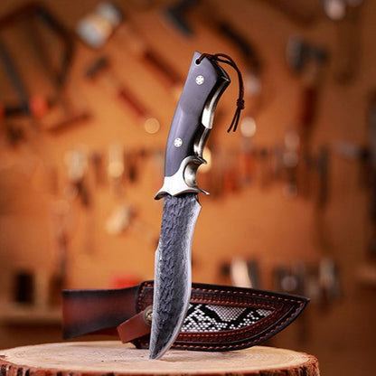 Damascus Fixed Blade Knife – Obsidian Fang Hunting with 105-Layer VG10 & Ebony Handle