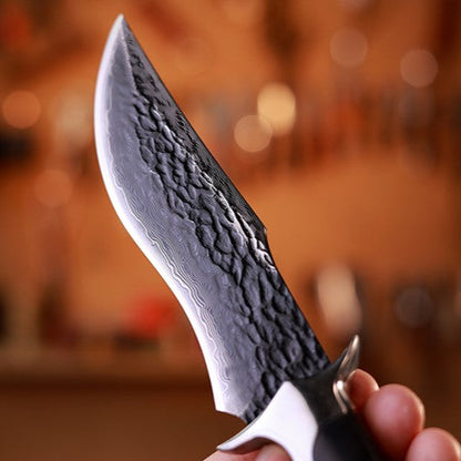 Damascus Fixed Blade Knife – Obsidian Fang Hunting with 105-Layer VG10 & Ebony Handle