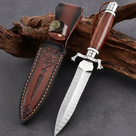 Damascus Fixed Blade Knife – Steel Hunting Handcrafted 60 HRC Outdoor Survival