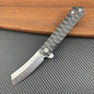 Damascus Folding Knife – D2 Steel Tanto Blade Bearing System Pocket Clip EDC Camping