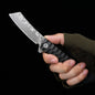 Damascus Folding Knife – D2 Steel Tanto Blade Bearing System Pocket Clip EDC Camping