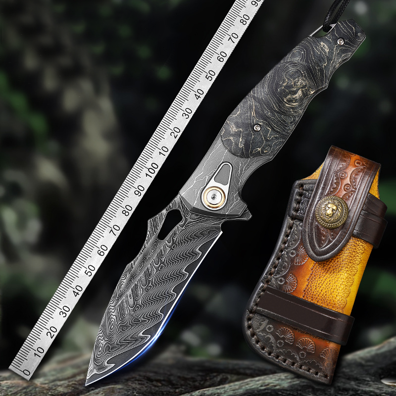 Damascus Folding Knife – Obsidian Edge Steel with VG10 & Stabilized Wood