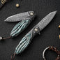 Damascus Folding Knife – Peacock Forge VG10 Pocket with Hand-Carved Handle EDC