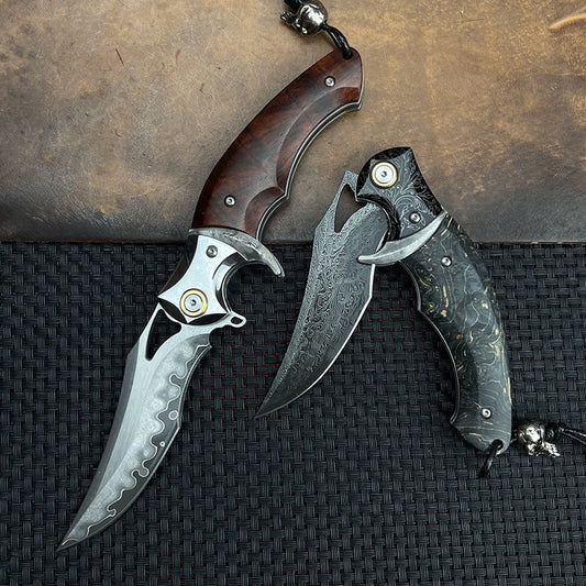 Damascus Folding Knife – Shadowfang VG10 Steel with Hardwood Handle EDC