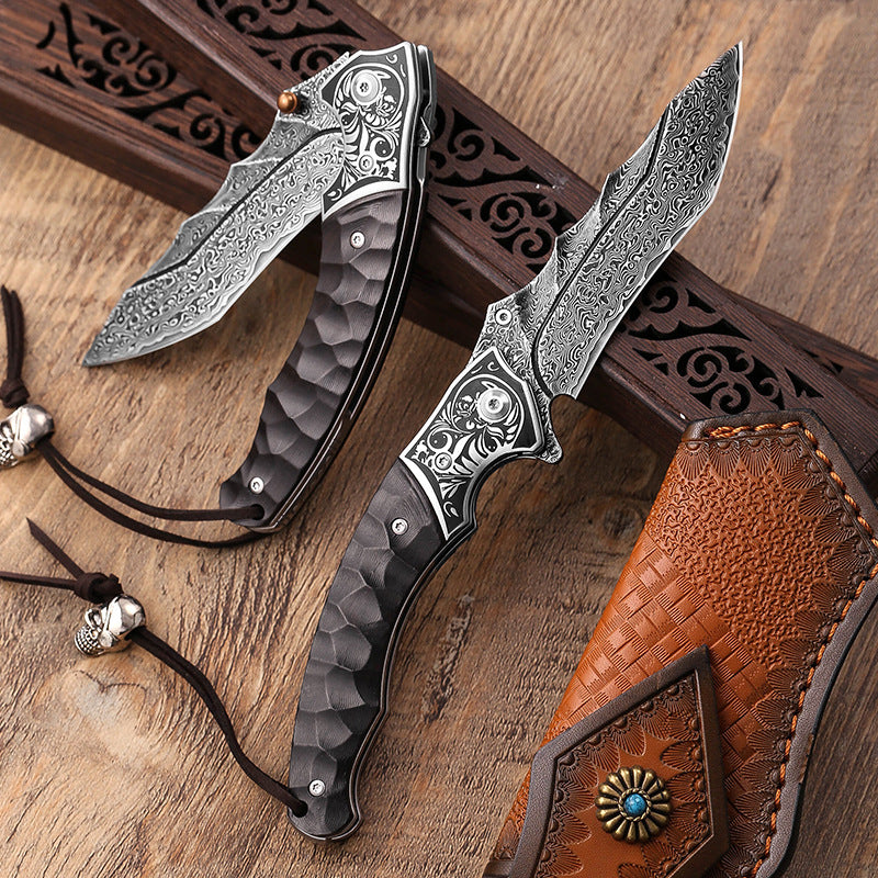 Damascus Folding Knife – Sky Blade with 107-Layer VG10 Steel with Ebony Handle
