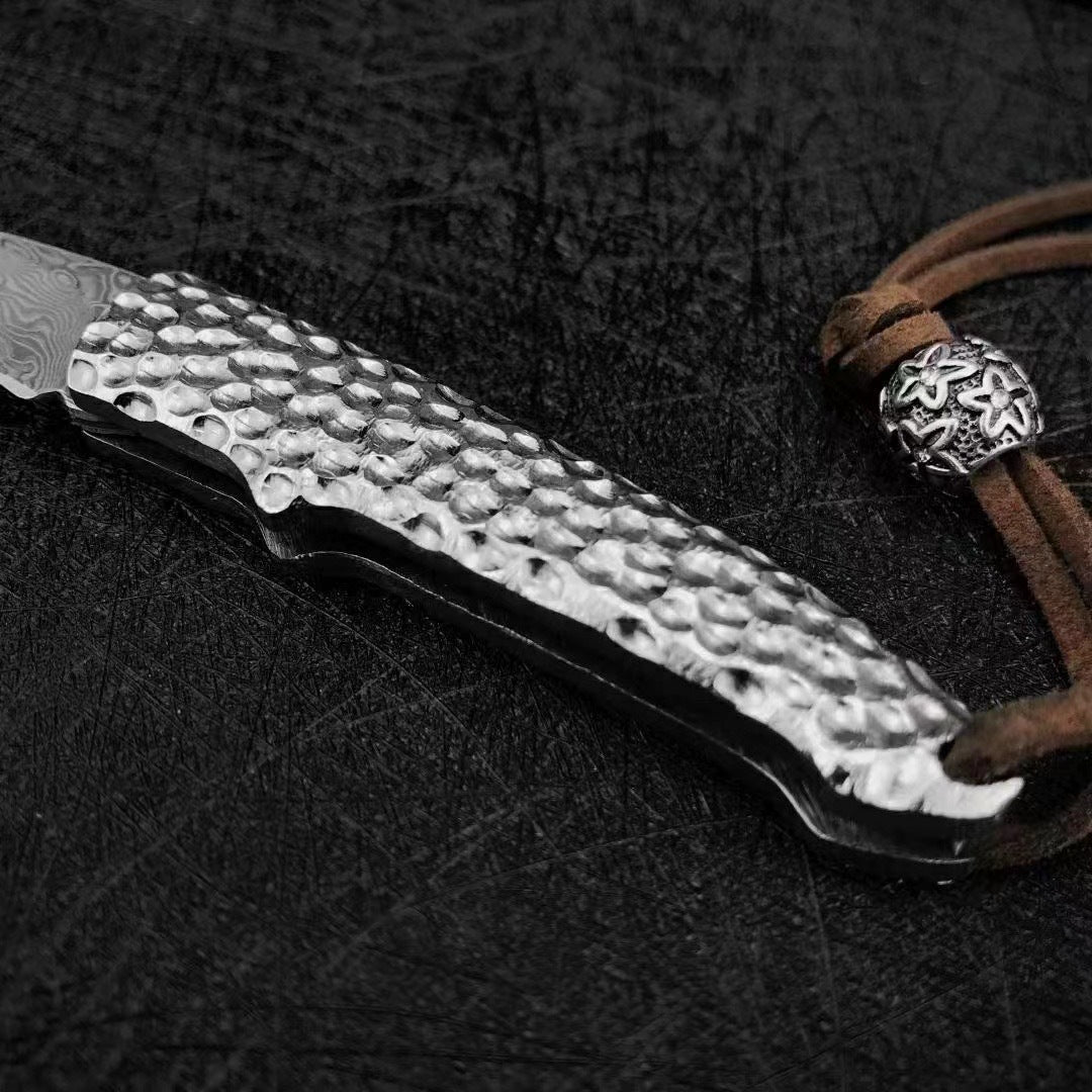 Damascus Folding Knife – Steel Pocket Compact Keychain EDC Collector