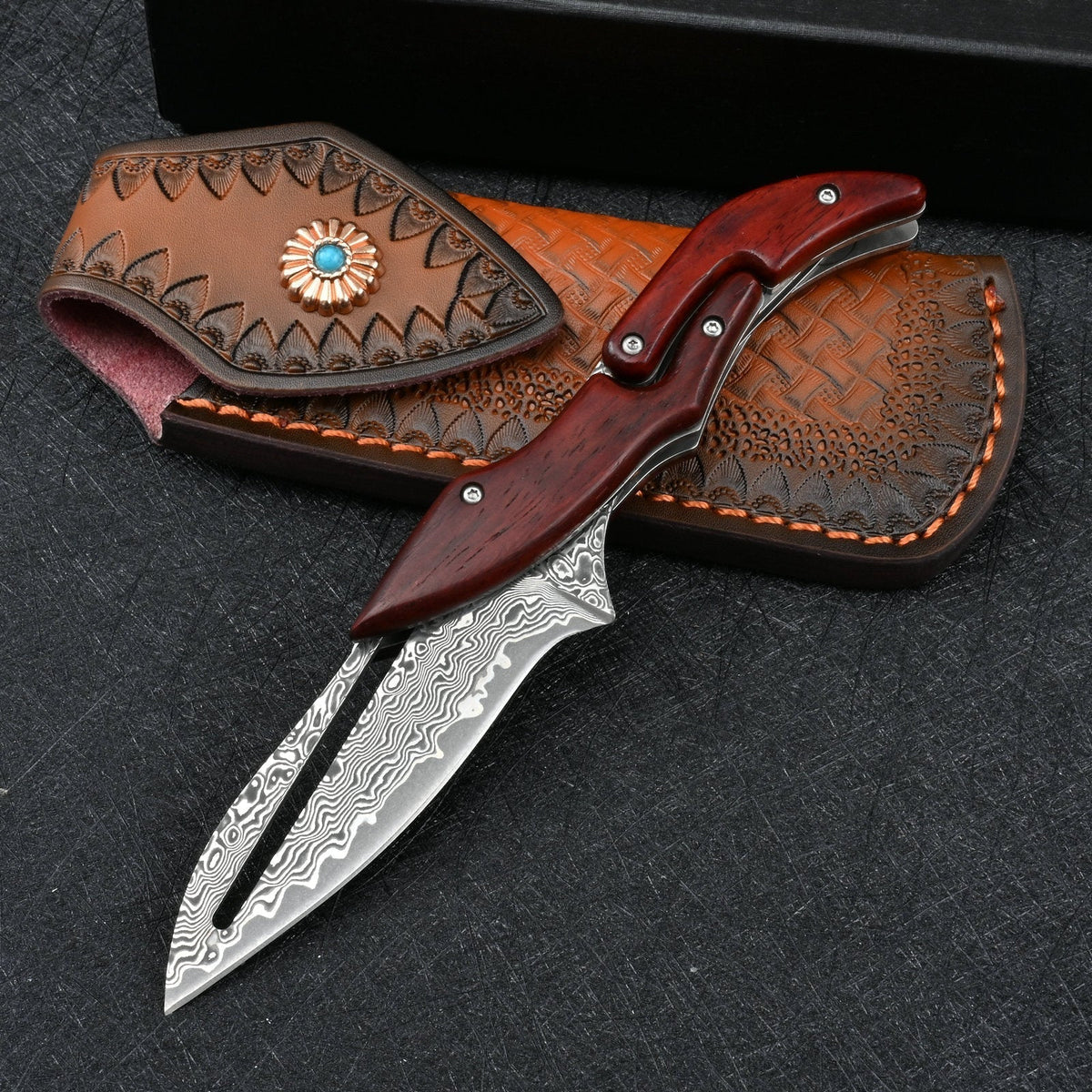 Damascus Folding Knife – Steel Pocket Mechanical Lock Camping EDC Collector