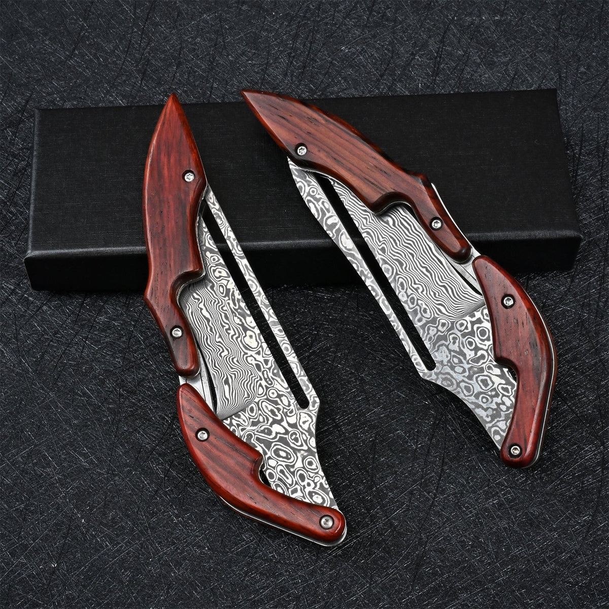 Damascus Folding Knife – Steel Pocket Mechanical Lock Camping EDC Collector