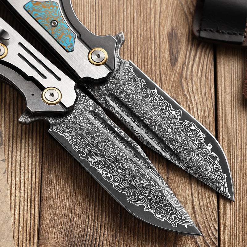 Damascus Folding Knife – Steel VG10 75 Layer Titanium Handle Back Lock Outdoor Collector