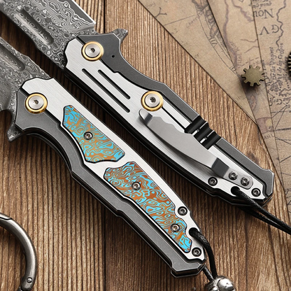 Damascus Folding Knife – Steel VG10 75 Layer Titanium Handle Back Lock Outdoor Collector