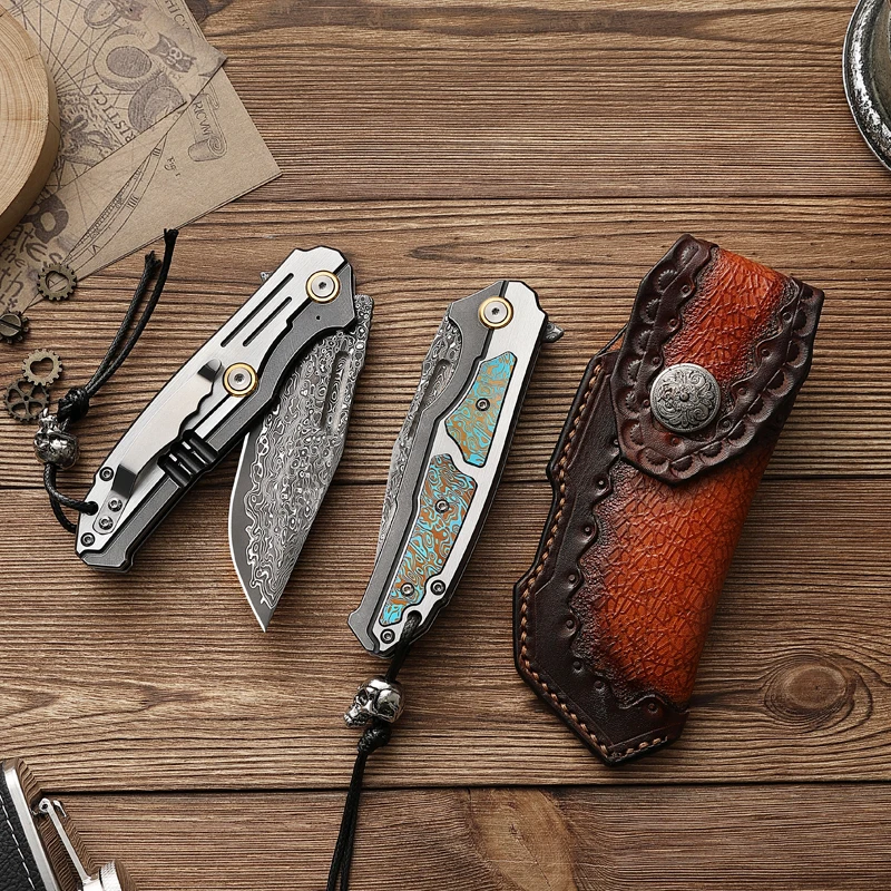 Damascus Folding Knife – Steel VG10 75 Layer Titanium Handle Back Lock Outdoor Collector