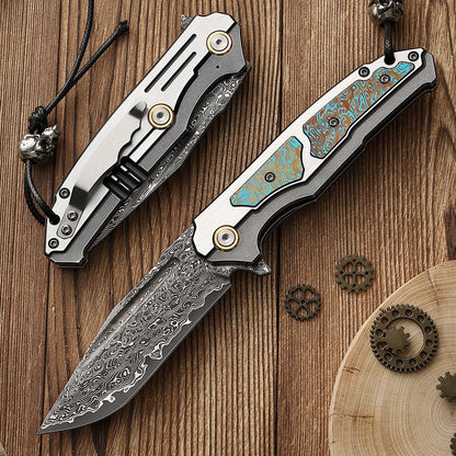 Damascus Folding Knife – Steel VG10 75 Layer Titanium Handle Back Lock Outdoor Collector