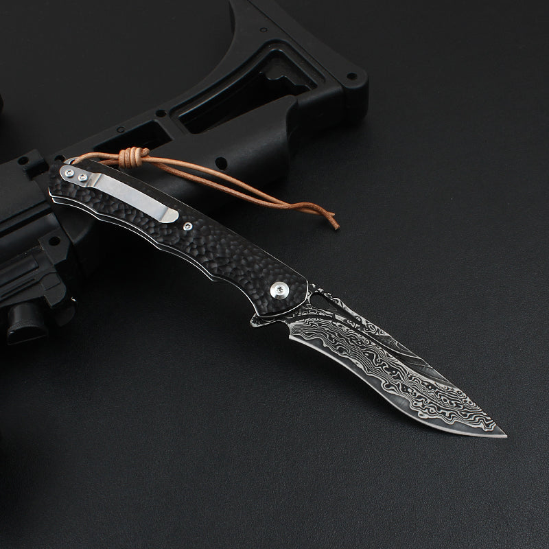 Damascus Folding Knife – VG10 Ebony Handle Artisan EDC Collector Outdoor Pocket