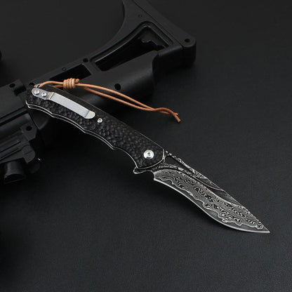 Damascus Folding Knife – VG10 Ebony Handle Artisan EDC Collector Outdoor Pocket
