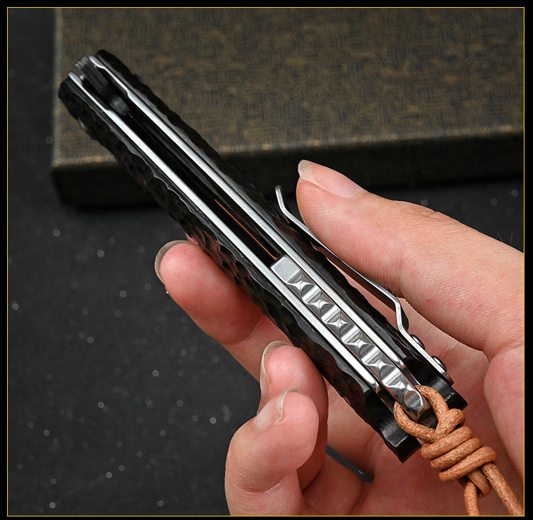 Damascus Folding Knife – VG10 Ebony Handle Artisan EDC Collector Outdoor Pocket