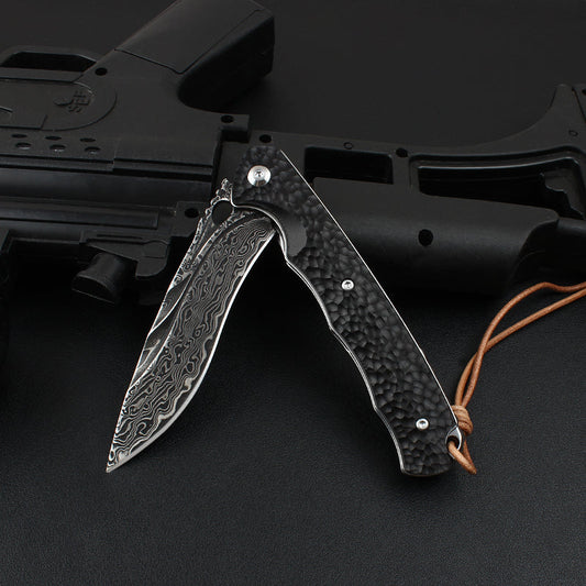 Damascus Folding Knife – VG10 Ebony Handle Artisan EDC Collector Outdoor Pocket