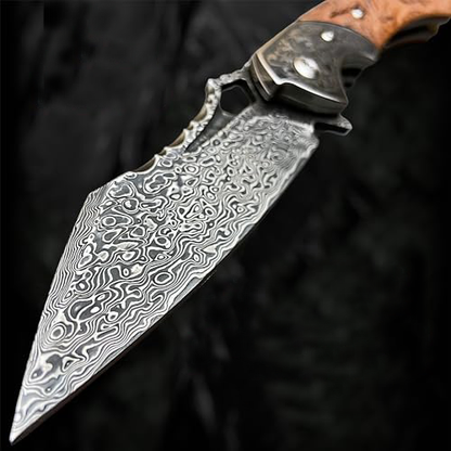 Damascus Folding Knife – VG10 Steel Ironwood Handle Wave Pattern EDC Collector