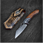 Damascus Folding Knife – VG10 Steel Ironwood Handle Wave Pattern EDC Collector